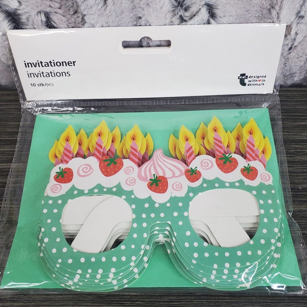 Wearable Birthday Party Cake And Candle INVITATIONS Paper Glasses - 10 Count